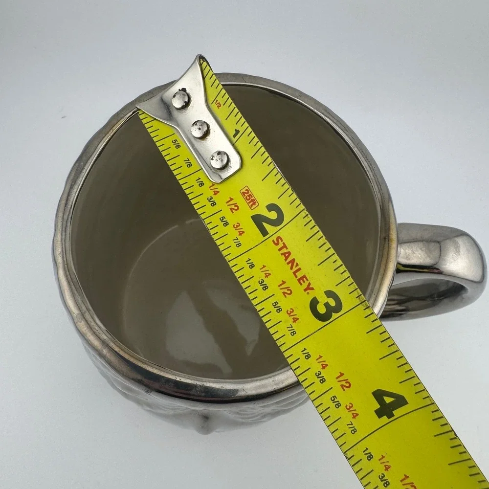 West Elm Owl Coffee Mug Metallic Silver Ceramic Textured Hammered Cup‎
